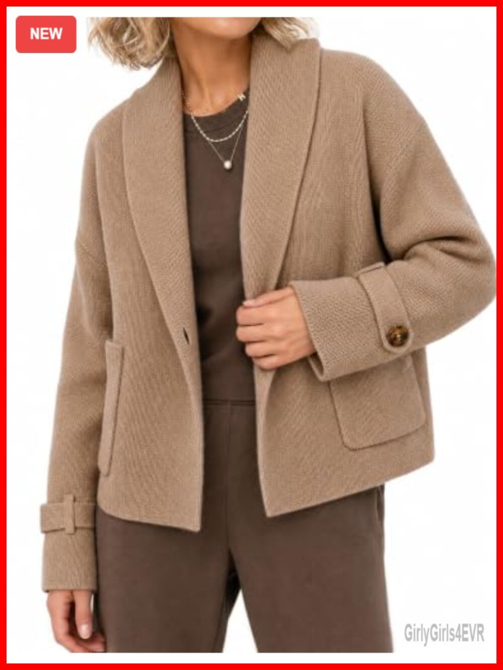 Open Front Chunky Knit Cardigan Sweater Jacket Shawl Collar Short